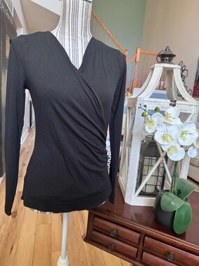 Ann Taylor Classic Black Draped Wrap Women's Top MP